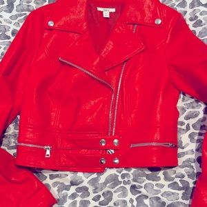 Bar111 coral red faux leather Moro jacket